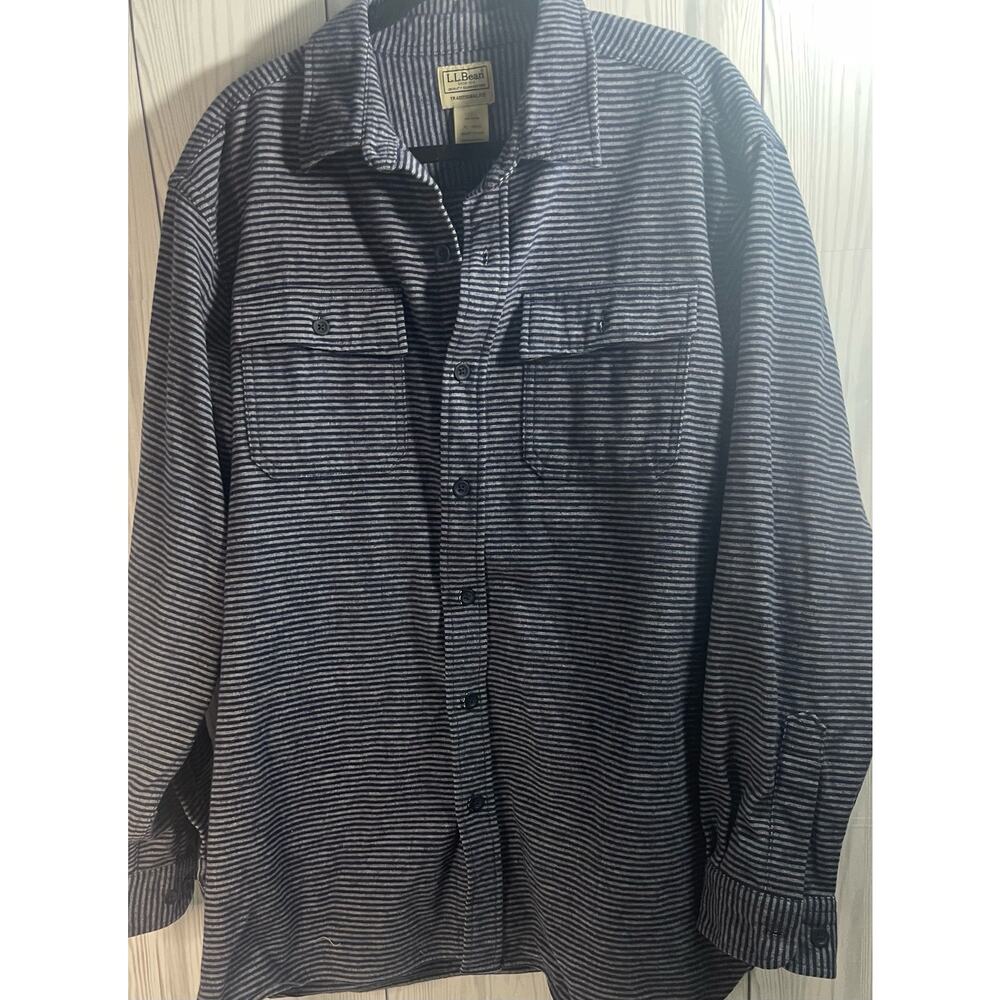 LL Bean Shirt Men XL Blue Striped Button Down Thick Outdoor Plaid Work Hike